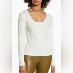 Halogen women’s Rib Ivory Sweater Scoop Neck size Small  